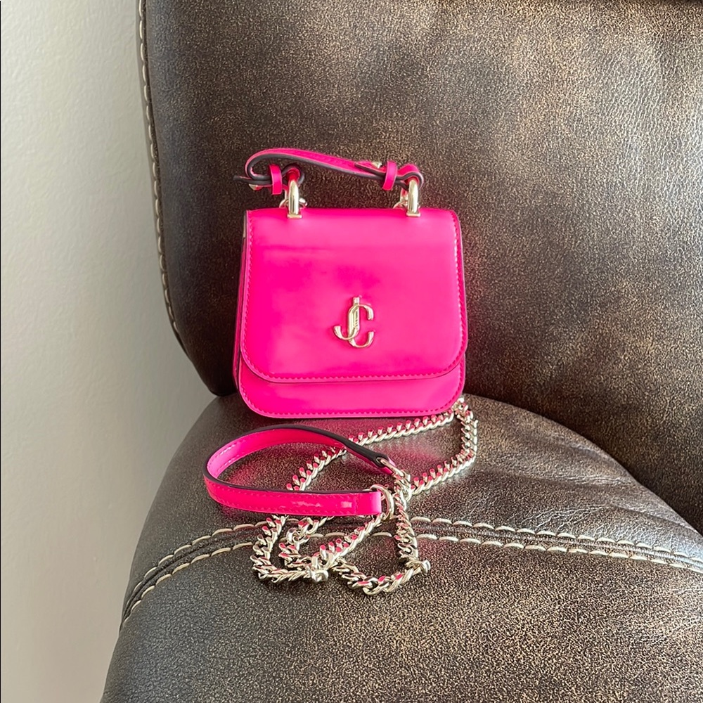 🔥JIMMY CHOO🔥Hot pink patent leather micro mini 2-way satchel crossbody handbag